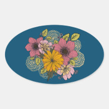 Blommigt Bouquet Oval Sticker