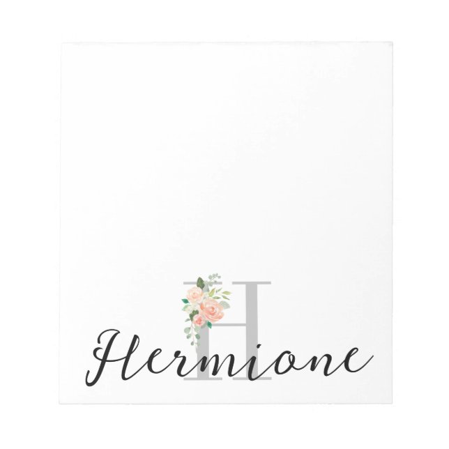 Blommigt Bouquet över Personlig Monogram och Namn Anteckningsblock (Framsida)