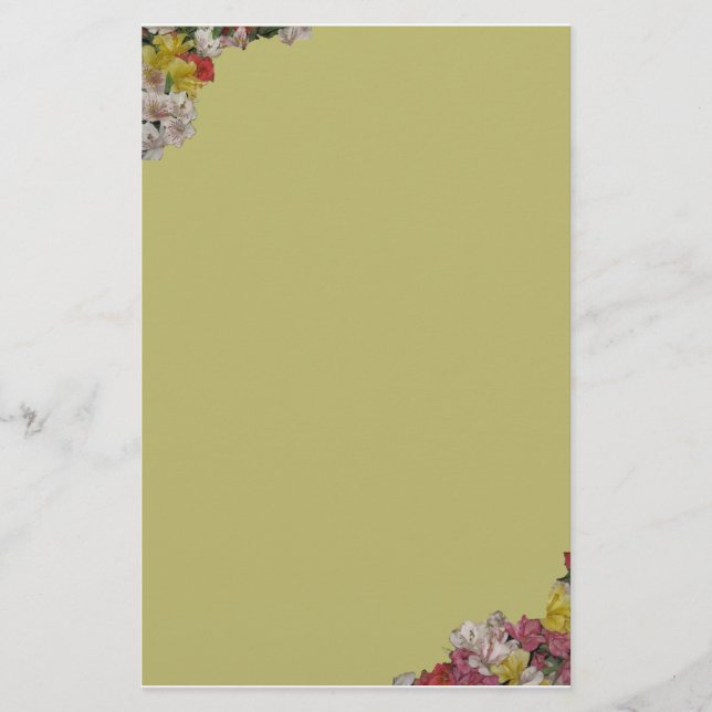 Blommigt Bouquet på Light Guld Stationery Brevpapper (Framsida)