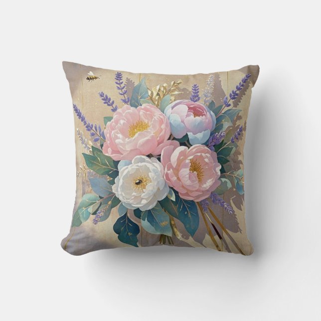 Blommigt Bouquet peonies lavender Kudde (Framsida)