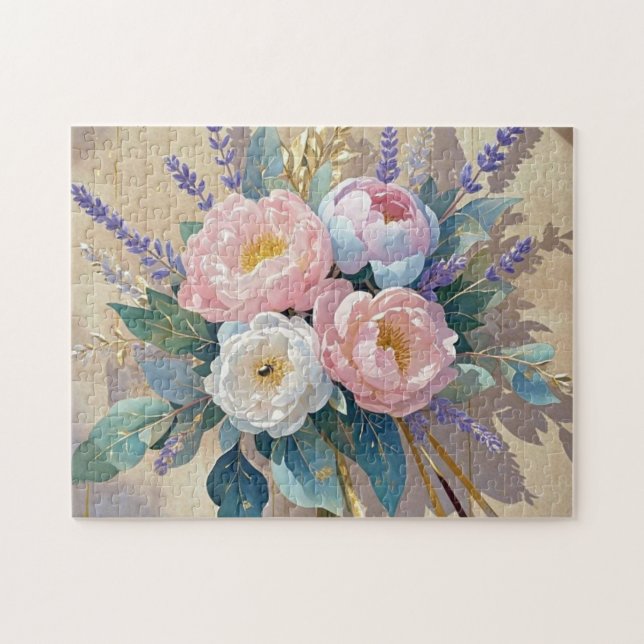 Blommigt Bouquet peonies lavender Pussel (Horisontell)