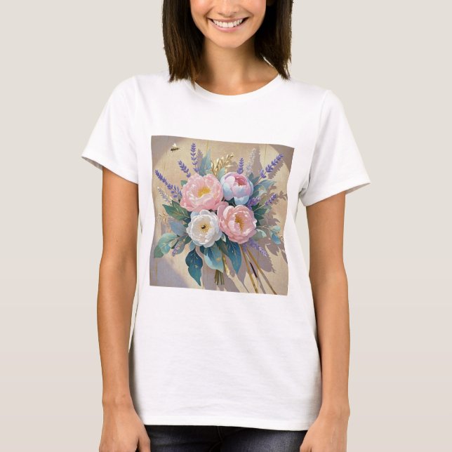 Blommigt Bouquet peonies lavender T Shirt (Framsida)