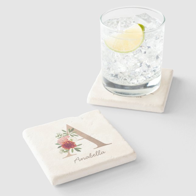 Blommigt  bouquet personlig brev " A" Stenunderlägg (Sidan)