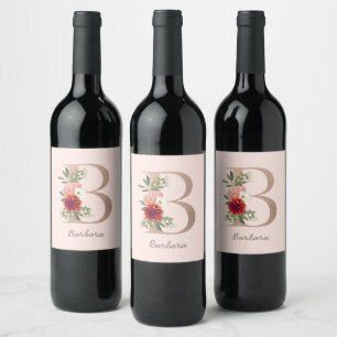 Blommigt bouquet personlig brev " B " Vinflaska Etikett