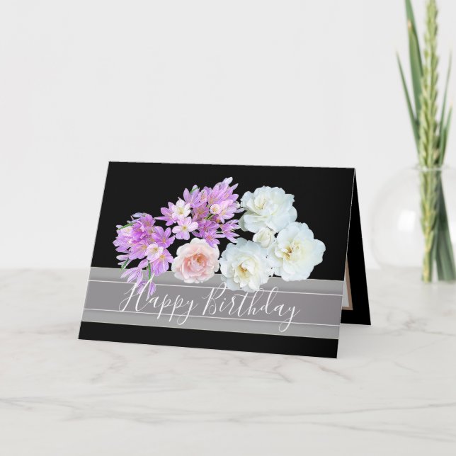 Blommigt Bouquet Ro och Crocuses Flowers Birthday Kort (Framsida)