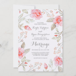 Blommigt Bouquet - Rosa Elegant Watercolor Bröllop Inbjudningar