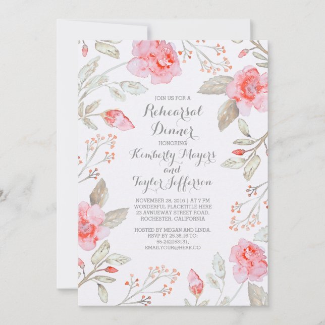 Blommigt Bouquet Rosa ros andningsinandningsvärmar Inbjudningar (Framsida)