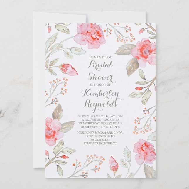 Blommigt Bouquet Rosa ros Möhippa Utandning Inbjudningar (Framsida)