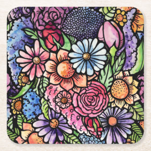 Blommigt Bouquet Vår Flower Underlägg Papper Kvadrat