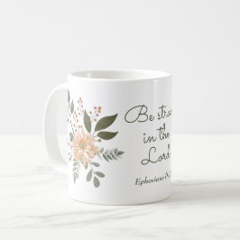 Blommigt Bouquet, var stark i Herren Bible Verse Kaffemugg