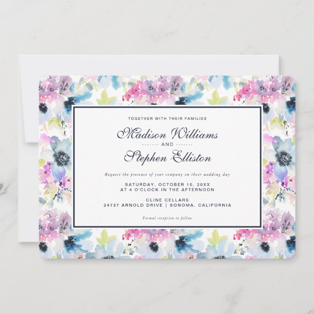 Blommigt Bouquet Watercolor - Bröllop Inbjudningar (Framsida)