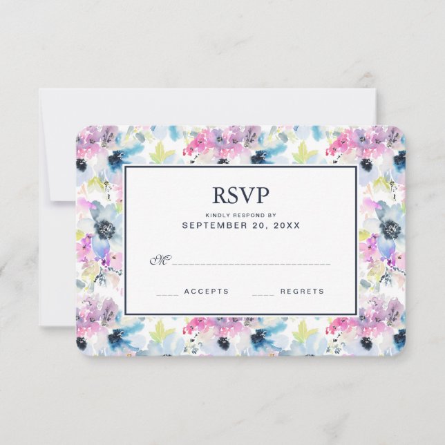 Blommigt Bouquet Watercolor - Bröllop OSA Kort (Framsida)