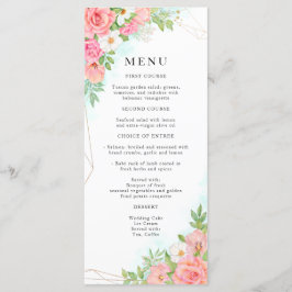 Blommigt Bouquet Watercolor Rosa ros Bröllop Meny