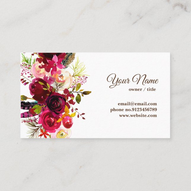 blommigt, boutique-affärskort visitkort (Baksida)