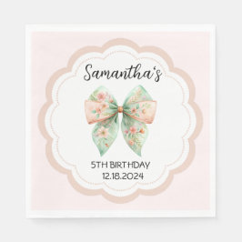 Blommigt Bow Birthday Napkins Pappersservett