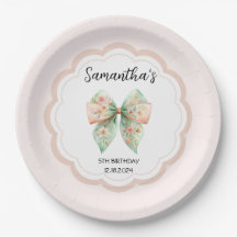 Blommigt Bow Birthday Papper Plate