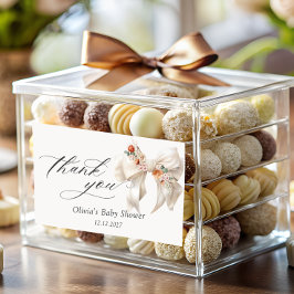 Blommigt Bow Elegant Baby Shower Tack Rektangulärt Klistermärke