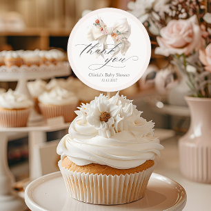 Blommigt Bow Elegant Baby Shower Tack Runt Klistermärke