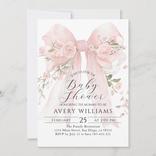 Blommigt Bow Elegant Flower Girl Baby Shower Inbjudningar (Framsida)