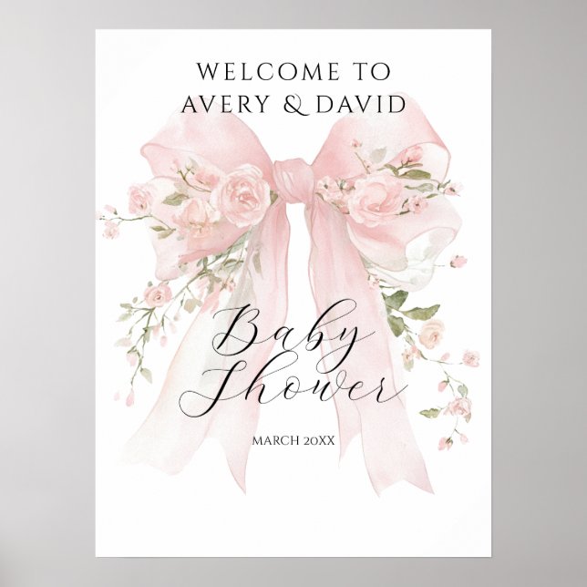 Blommigt Bow Elegant Flower Girl Baby Shower Poster (Framsidan)