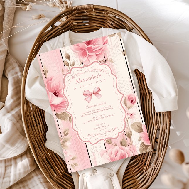 Blommigt Bow Finare ONE Girl 1st Birday Inbjudningar (Skapare uppladdad)