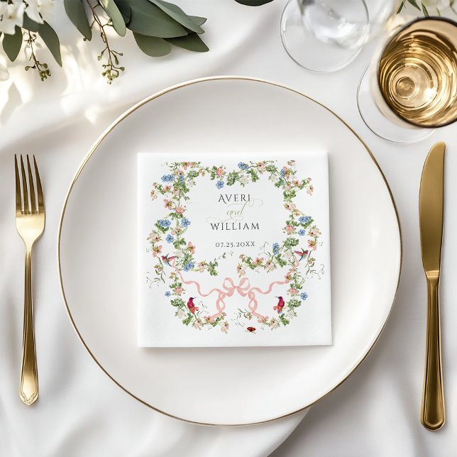 Blommigt Bow Garden Rustic Elegant Photo Bröllop Pappersservett (Skapare uppladdad)