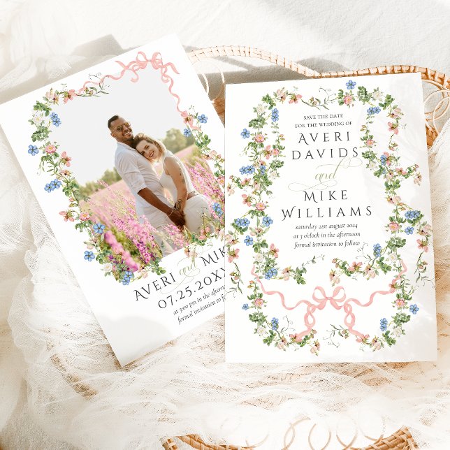 Blommigt Bow Garden Rustic Elegant Photo Bröllop Spara Datumet (Skapare uppladdad)