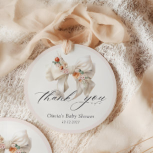 Blommigt Bow Girl Baby Shower Tack Gåvor Etiketter