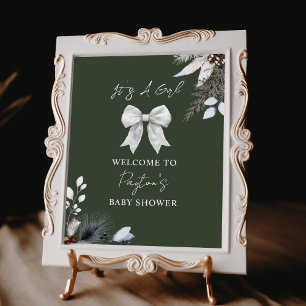 Blommigt Bow Winter Grönt Girl Baby Shower Välkomm Poster