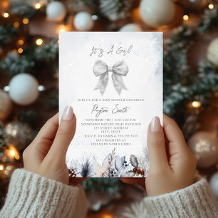 Blommigt Bow Winter Snö Girl Baby Shower Inbjudningar