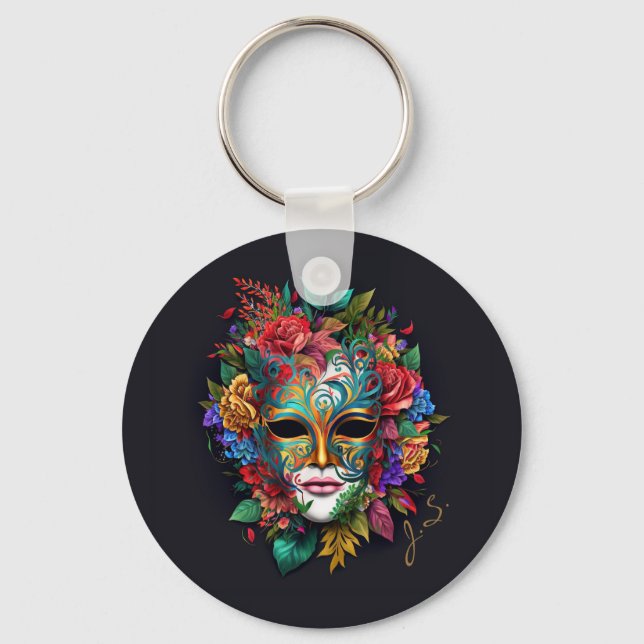 Blommigt Brasiliansk karnivalmask Nyckelring (Framsida)