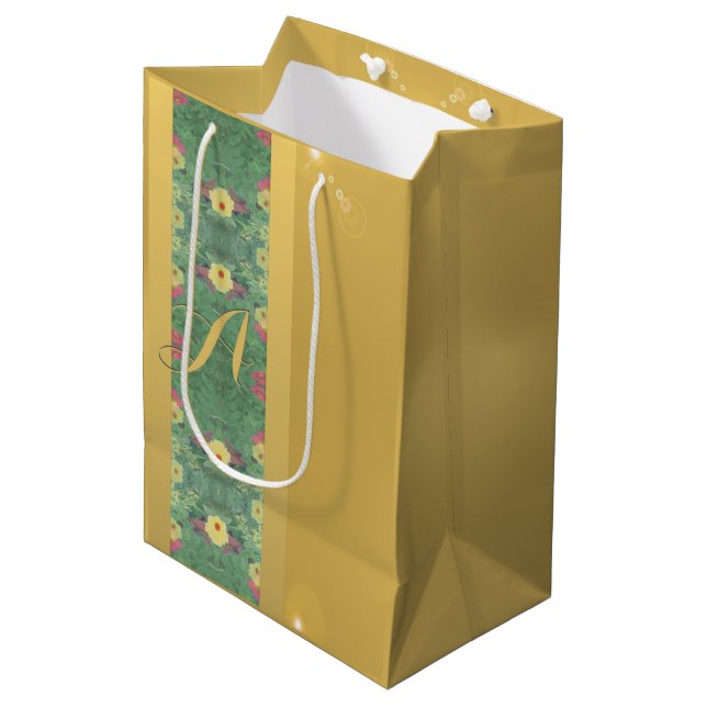 Blommigt Brass-liknande Monogram Gift-säck (Framsidan Vinklad)