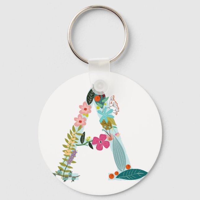 Blommigt Brev A Initialt monogram Nyckelring (Framsida)
