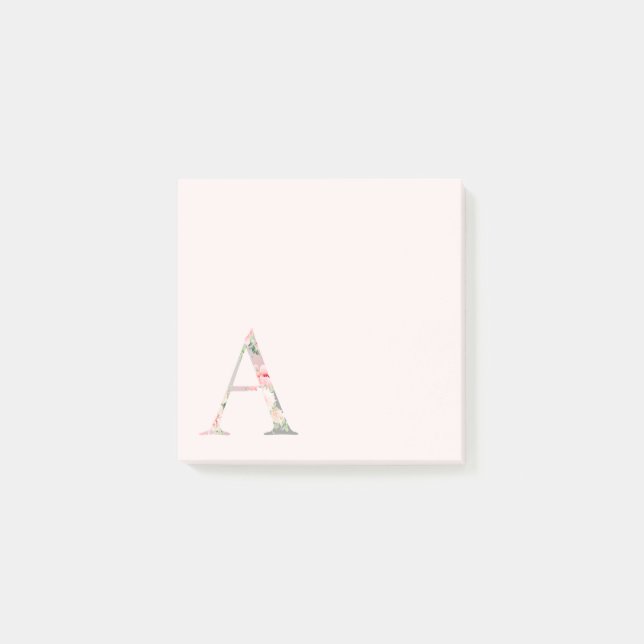 Blommigt Brev ’A’ monogram post-it-anteckningar Post-it Block (Framsida)