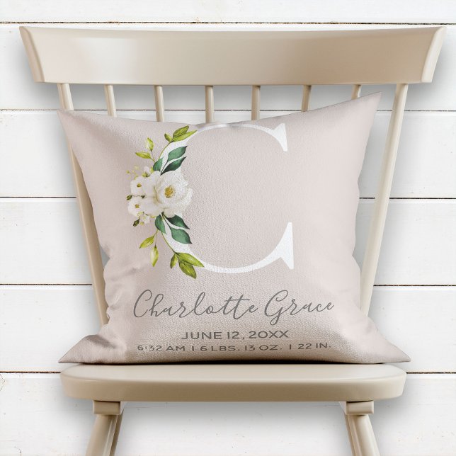  Blommigt Brev C Monogram Baby Kudde (Skapare uppladdad)