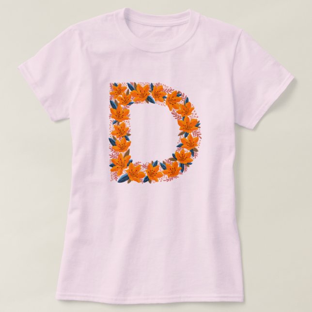 Blommigt brev D-kvinnans grundläggande T-shirt (Design framsida)