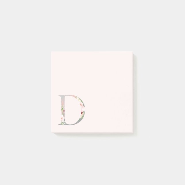 Blommigt Brev "D" Monogram post-it-anteckningar Post-it Block (Framsida)