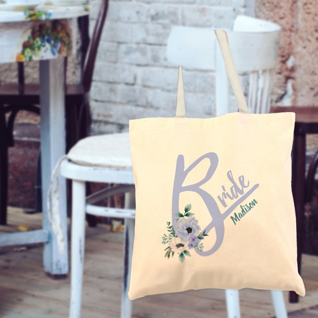 Blommigt Brev Dusty Blue Personlig Bride Tygkasse (Skapare uppladdad)