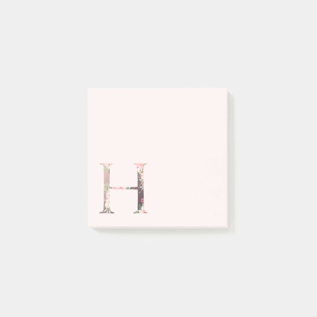 Blommigt Brev ’H’ Monogram Notes Post-it Block (Framsida)