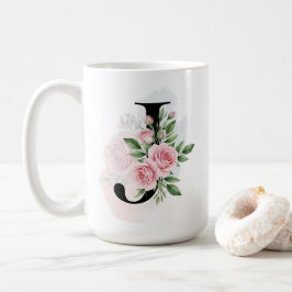 Blommigt Brev J - Mjuk pastel Monogram Kaffemugg