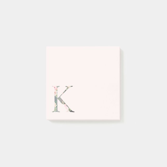 Blommigt Brev "K" Monogram Notes Post-it Block (Framsida)