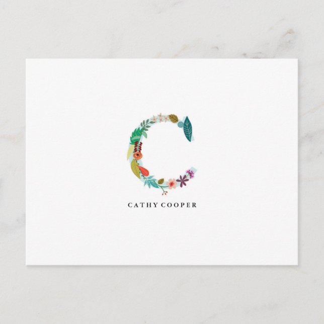 Blommigt Brev Monogram - C - Flat kort (Framsida)
