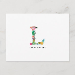 Blommigt Brev Monogram - L - Flat Card Vykort