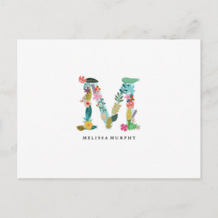 Blommigt Brev Monogram - M - Flat kort