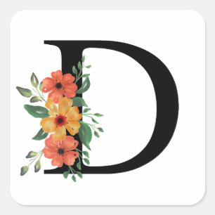 Blommigt brev Monogrammet Personlig Fyrkantigt Klistermärke