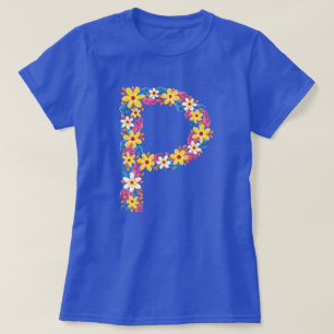 Blommigt brev P-kvinnans grundläggande T-shirt