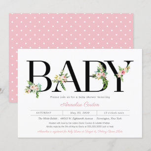 Blommigt Brev Pastel Rosa Girl Baby Shower Inbjudningar