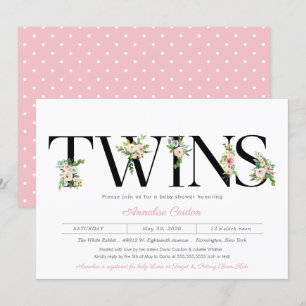 Blommigt Brev Pastel Rosa Twin Girl Baby Shower Inbjudningar