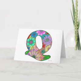 Blommigt Brev Q-hälsningskort - tomt invändigt Kort