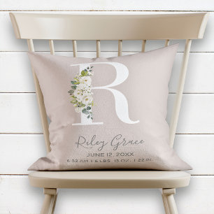  Blommigt Brev R Monogram Baby Kudde